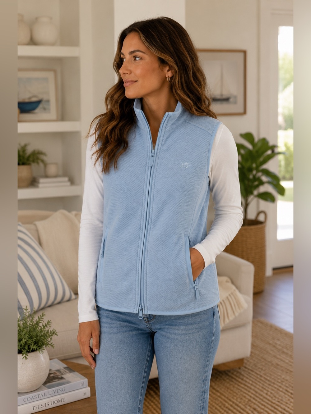 Southern Tide Fleece Vest Light Blue Small Coastal Preppy Country Club Golf